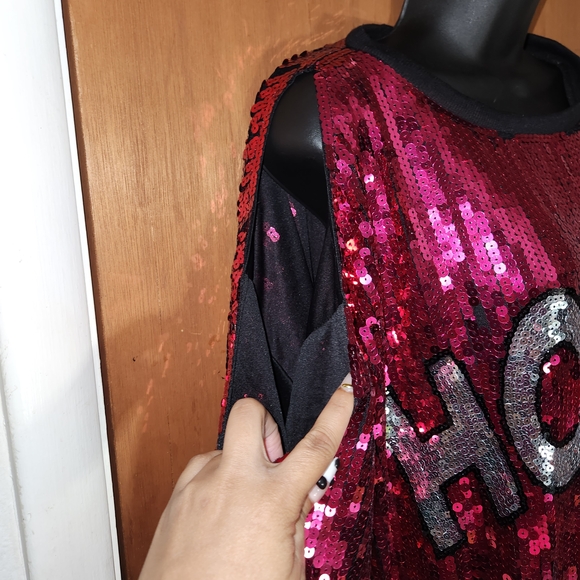 Pink Sequin Dress with Silver Lettering - Picture 2 of 7